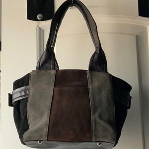 Tignanello Black Gray Brown Suede Leather Handbag